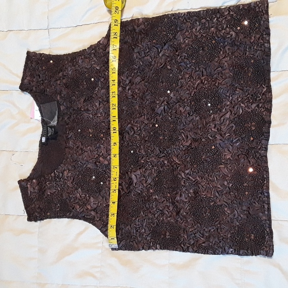Carole Little Vintage Sleeveless Top Popcorn Sequins Rich Chocolate Brown Size L - Picture 3 of 5